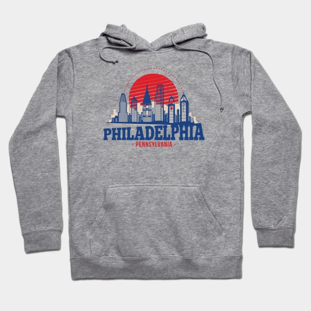 Retro Philadelphia, Pennsylvania Skyline Hoodie by SLAG_Creative